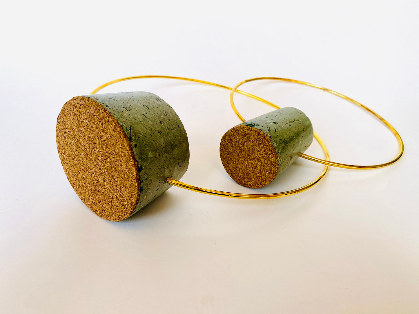 Gold Hoop and Concrete Pair of Holders | Light Jade
