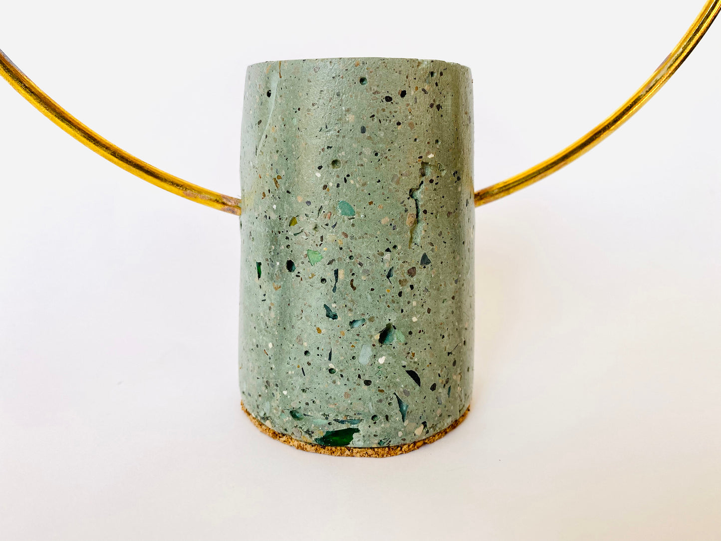Gold Hoop and Concrete Pair of Holders | Light Jade