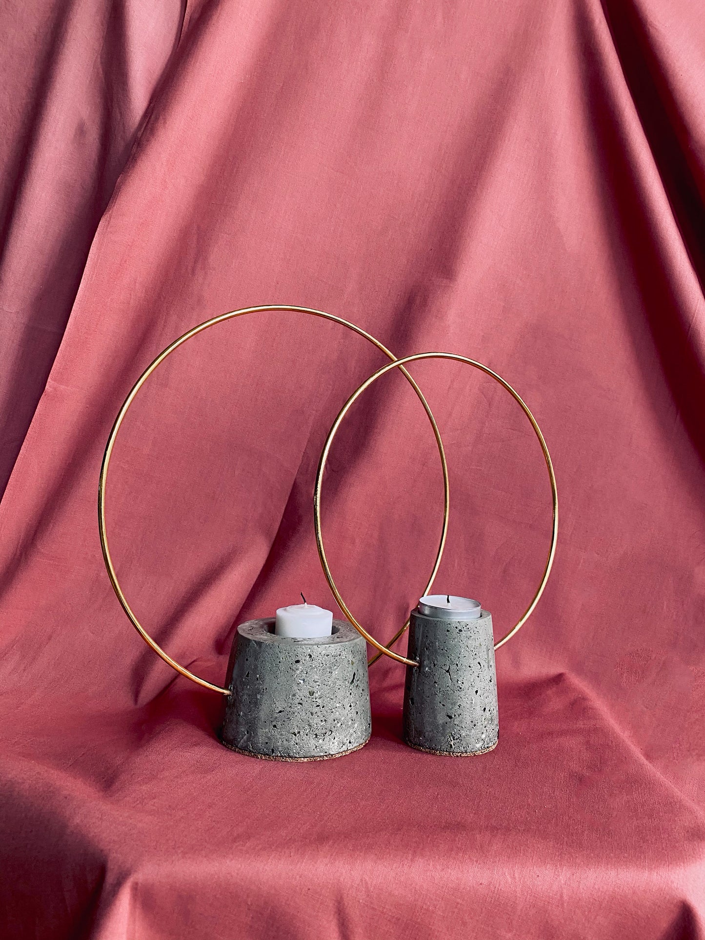 Gold Hoop and Concrete Pair of Holders | Natural Gray